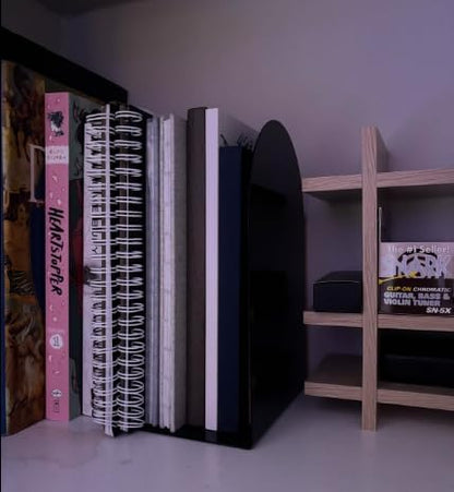 Lulonpon 16 Pieces Book Ends, Bookends, Books Stand, Metal Bookend for Shelves, Black Book Ends for School, Library, Desktop Organizer
