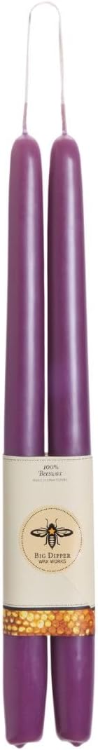 Big Dipper Wax Works Red Hand-Dipped Beeswax Taper Candles – 12” x 7/8”, 2-Pack, 100% Pure Beeswax, Long Burning, Clean, Cotton Wick, Handmade in USA, Home Décor & Wedding Candles