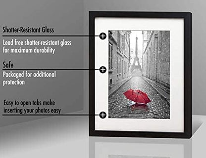 Americanflat 8x10 Picture Frame with Shatter-Resistant Glass - Use as 5x7 Frame with Mat or Display 8x10 Photo Without Mat - Signature Collection - Picture Frames for Tabletop and Wall Display - Black