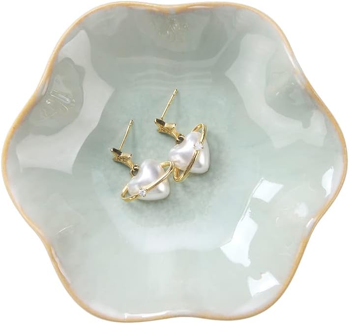JAMEND CLXP Lotus Leaf Shape Decorative Ring Tray, Small Key Bowl, Ceramic Trinket Tray Jewelry Dish Organizing Necklace Earrings, Home Decoration for Mom Best Friend Sister, Pink.