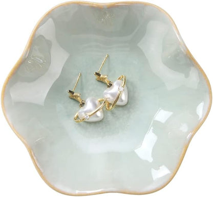 JAMEND CLXP Lotus Leaf Shape Decorative Ring Tray, Small Key Bowl, Ceramic Trinket Tray Jewelry Dish Organizing Necklace Earrings, Home Decoration for Mom Best Friend Sister, Pink.
