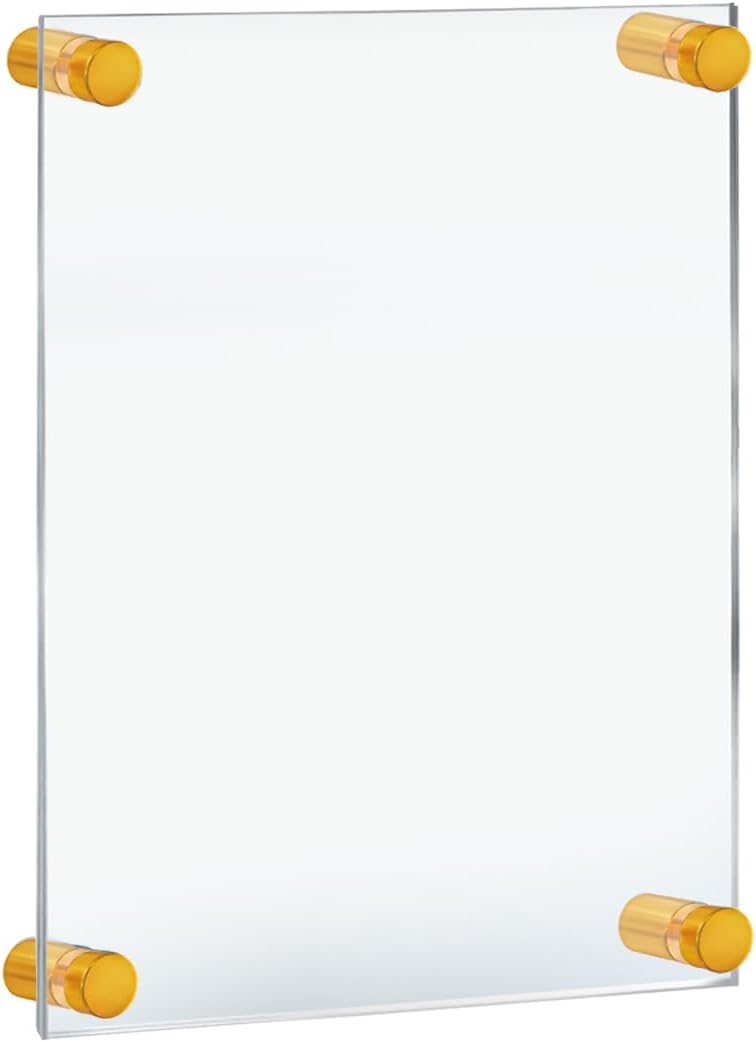 Azar Displays,105536, Floating Acrylic Wall Frame with Silver Hardware Stand Off Caps, Clear Hanging Photo Frame Display Mount with Frameless Border, Glass-Like Frame for Large Prints, 24" x 36"