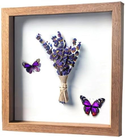 FrameWorks 11” x 14” Dark Oak Wooden Shadow Box Frame – Display Case with Soft Felt Back, Memory Box with Tempered Glass, Display Box with Elegant White Ball Push Pins, Wooden Flower Box