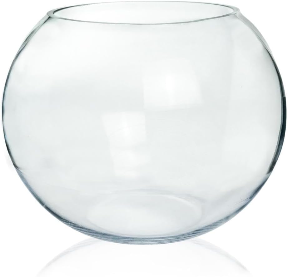 Slant Cut Bowl Glass, Glass Fish Bowl Vase, 6" Height x 7" Width Fruit Jar, Candy Dish, Clear Terraium, Flower Centerpiece