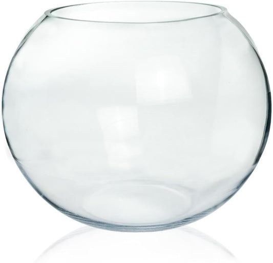 Slant Cut Bowl Glass, Glass Fish Bowl Vase, 6" Height x 7" Width Fruit Jar, Candy Dish, Clear Terraium, Flower Centerpiece
