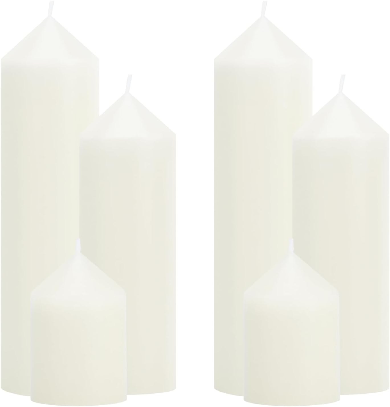 18 Pcs White Pillar Candles Bulk Set，Hurricane Candles，3 Different Lengths 2 x 3/4/6 Inch (6 Each)，Dripless Unscented Smokeless，Gives You a Better Atmosphere When Organizing an Event Party.