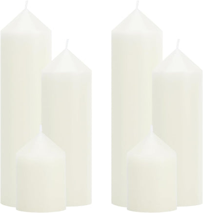18 Pcs White Pillar Candles Bulk Set，Hurricane Candles，3 Different Lengths 2 x 3/4/6 Inch (6 Each)，Dripless Unscented Smokeless，Gives You a Better Atmosphere When Organizing an Event Party.