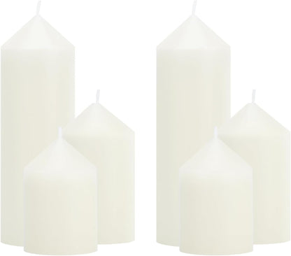 18 Pcs White Pillar Candles Bulk Set，Hurricane Candles，3 Different Lengths 2 x 3/4/6 Inch (6 Each)，Dripless Unscented Smokeless，Gives You a Better Atmosphere When Organizing an Event Party.
