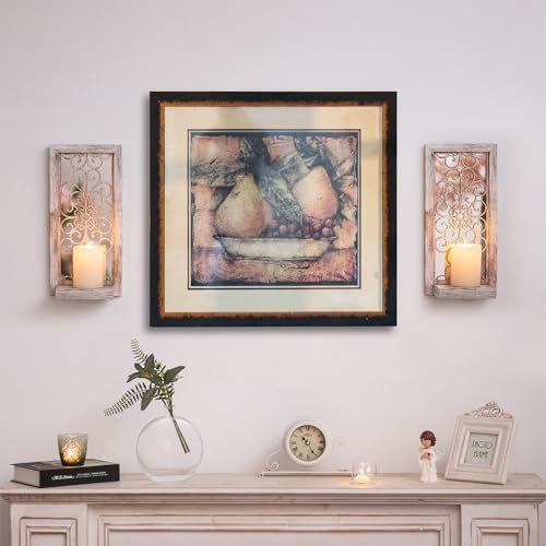 Farmhouse Wall Candle Holder Decor: Rustic Candle Sconces Set of Two for Pillar Candles - Brown Wooden Shelving for Fireplace Bathroom Hallway