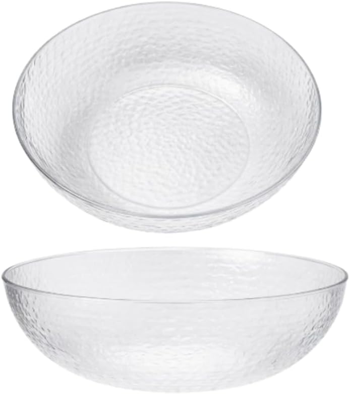 15-Inch Clear Hammered Plastic Bowl – Large Disposable Serving Bowl for Salads, Fruit, Chips & Party Food, Elegant Heavy-Duty Catering Bowl for Events, Buffet, Meal Prep & Everyday Kitchen Use (1)