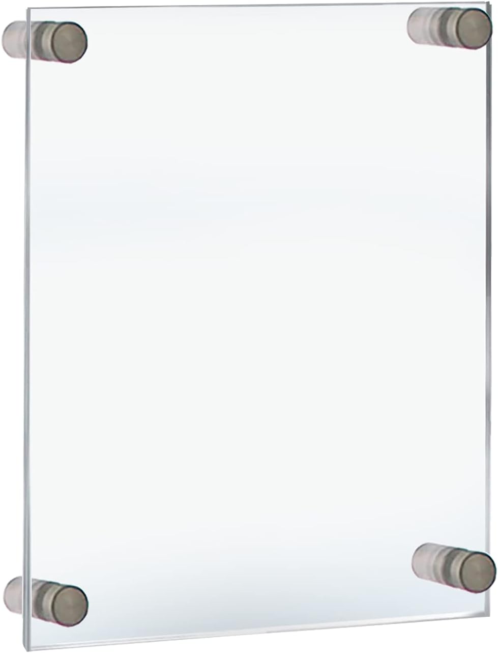 Azar Displays,105536, Floating Acrylic Wall Frame with Silver Hardware Stand Off Caps, Clear Hanging Photo Frame Display Mount with Frameless Border, Glass-Like Frame for Large Prints, 24" x 36"