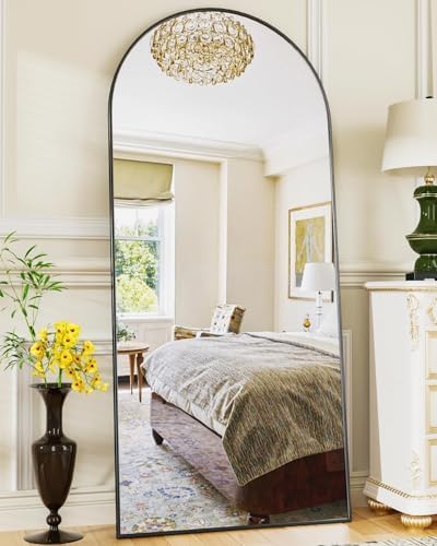 Antok 71" x28” Arched Full Length Floor Mirror, Black Aluminum Frame, Free Standing/Wall Mount/Leaning for Bedroom, Living Room, Dressing Room