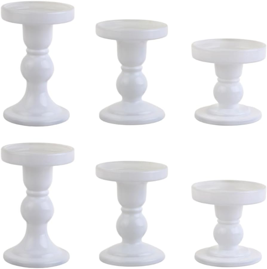 6-Piece Set of Glass Candlestick, Crystal Candlestick Holder Holder and Conical Candle, Christmas Candle Holder Decoration, Family Living Room Wedding Candle Holder (Clear 2sets)