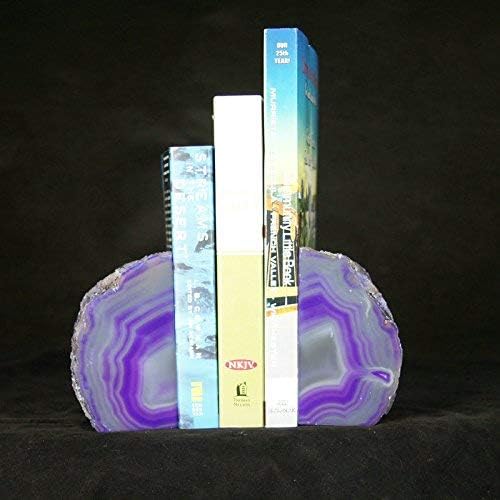 JIC Gem Dyed Blue Agate Bookends Geode Decorative Book Ends for Heavy Books with Rubber Bumpers for Office and Home Decoration Polished Small Size 2 to 3 Lbs