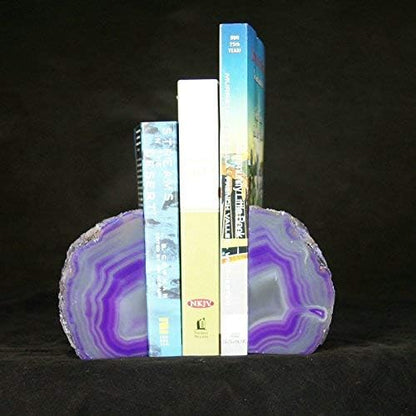 JIC Gem Dyed Blue Agate Bookends Geode Decorative Book Ends for Heavy Books with Rubber Bumpers for Office and Home Decoration Polished Small Size 2 to 3 Lbs