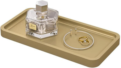 Bathroom Vanity Tray for Countertop - Bamboo Organizer Tray for Dresser Tops, Toilet, Perfume Small Decorative Tray Wood Tray for Home Decoration 11.81” L x 6.1” W x 0.79” H Black