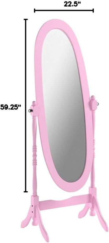 Roundhill Furniture Traditional Queen Anna Style Wood Floor Cheval Mirror, Cherry Finish