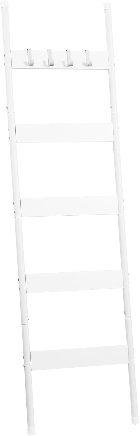 HOOBRO Blanket Ladder, 5-Tier Towel Rack with Hooks, Wall-Leaning Blanket Rack, Decorative Display Ladder Shelf, for Scarves, Industrial, Living Room, Bedroom, Rustic Brown and Black BF52CJ01