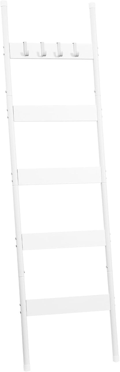 HOOBRO Blanket Ladder, 5-Tier Towel Rack with Hooks, Wall-Leaning Blanket Rack, Decorative Display Ladder Shelf, for Scarves, Industrial, Living Room, Bedroom, Rustic Brown and Black BF52CJ01