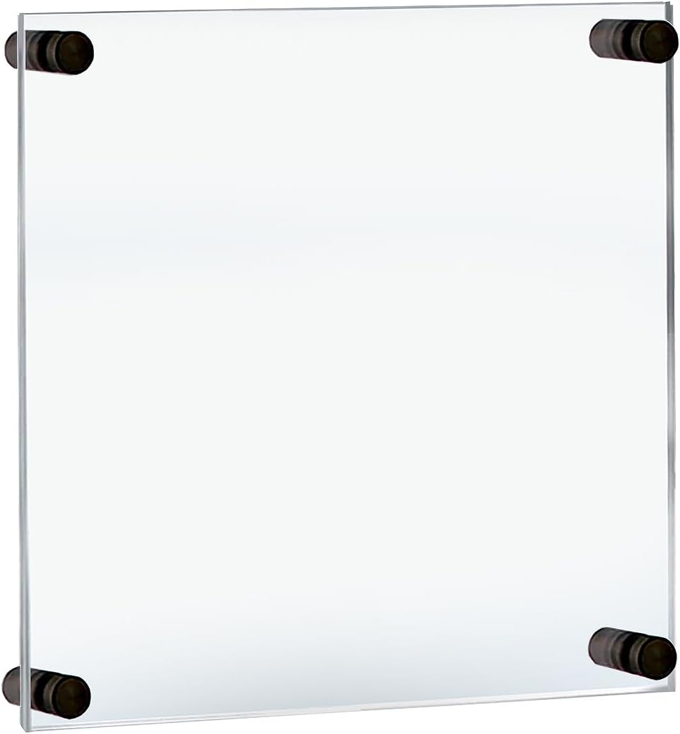 Azar Displays,105536, Floating Acrylic Wall Frame with Silver Hardware Stand Off Caps, Clear Hanging Photo Frame Display Mount with Frameless Border, Glass-Like Frame for Large Prints, 24" x 36"