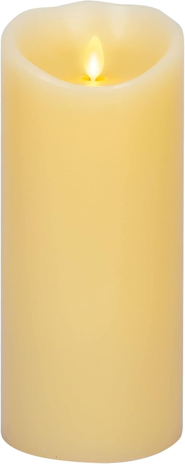 Luminara Scalloped Edge Flameless LED Candle - Ivory 3.5" x 8.75" - Real Wax Pillar Battery Operated Moving Flame w/Timer Unscented 1000Hr Runtime
