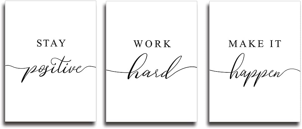 Inspirational Canvas Painting Wall Art -EPHANY ART,Mindset Quotes Prints, Success Framed Entrepreneur Poster Positive Quotes Wall Poster for Home Office Workplace (M-3pcs,12x16inchx3pcs)