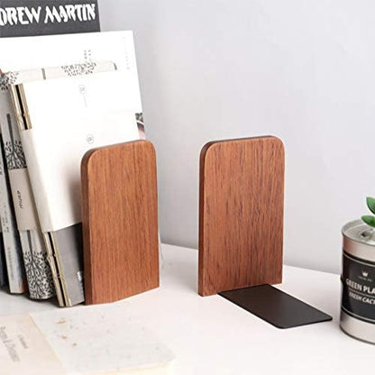 Muso Wood Book Ends for Shelves, Non-Slip Bookends, Heavy Duty Wooden Bookend Support for Books and Movies (Walnut 1 Pair)