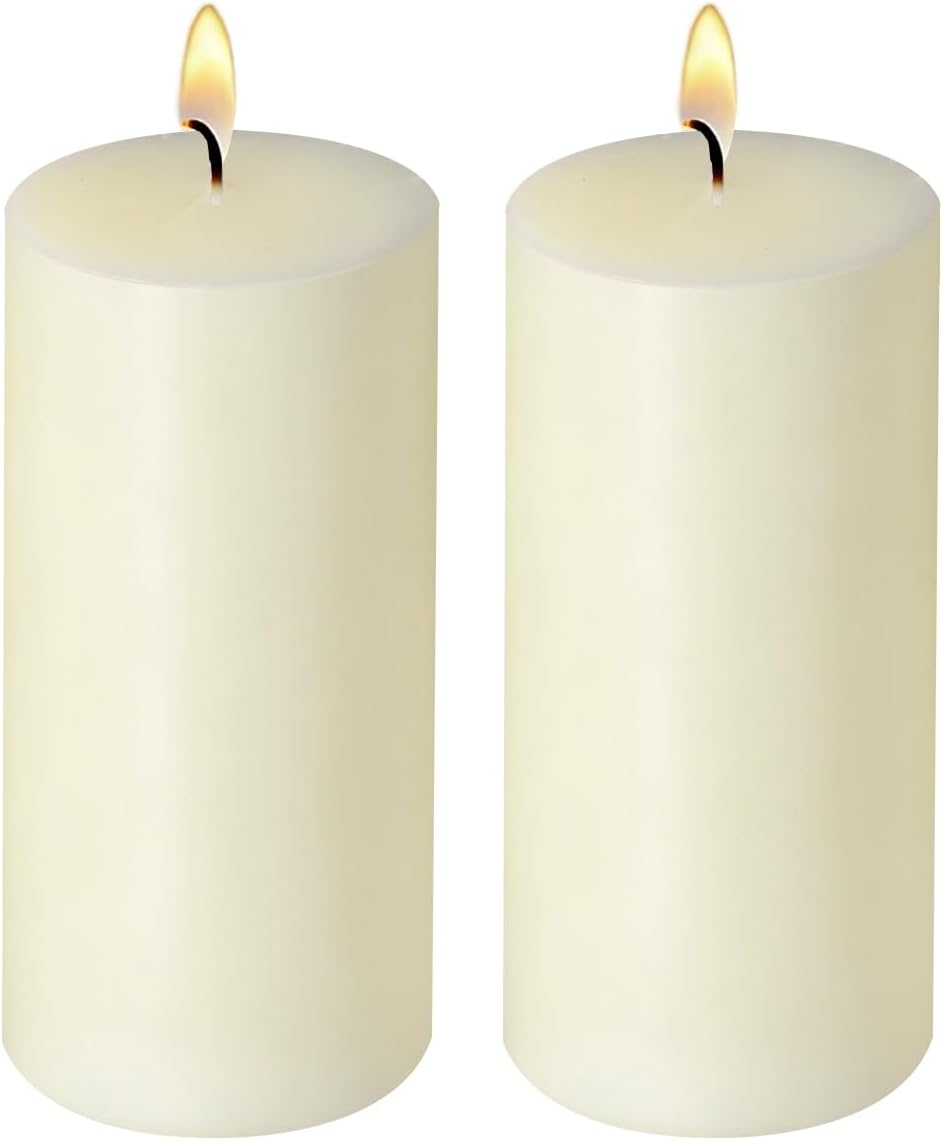 2 Pack 3x6 Inch Sage Green Unscented Pillar Candles - 70 Hour Long Burning Dripless Smokeless Candles for Home Decor Weddings Festivals Spa Meditation