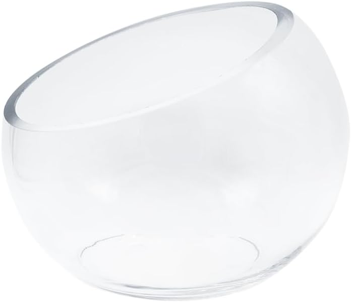 WGVI Clear Slant Cut Bowl Glass Vase, Glass Terrarium, Candy Dish, Glassware, Slant Open: 7". Height: 6" x 2.7". Base: 4" (1 Piece)