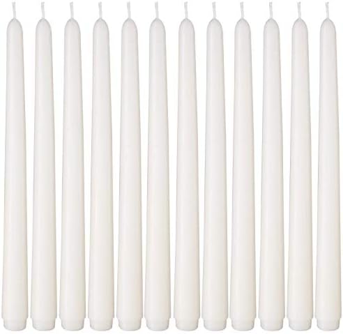 NIKY 10 inch Taper Candles for Christmas, Set of 12 Unscented Dripless Candlesticks - 8 Hours Long Burning for Home Decor, Wedding, Parties and Special Occasions (Ivory)