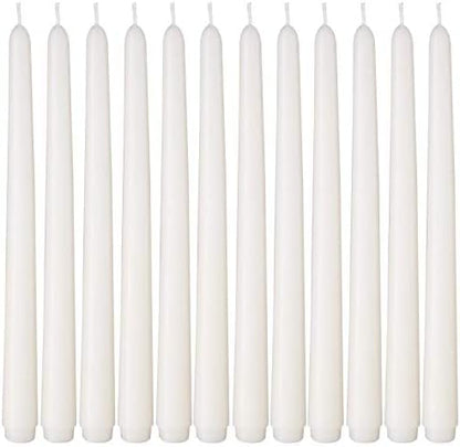 NIKY 10 inch Taper Candles for Christmas, Set of 12 Unscented Dripless Candlesticks - 8 Hours Long Burning for Home Decor, Wedding, Parties and Special Occasions (Ivory)