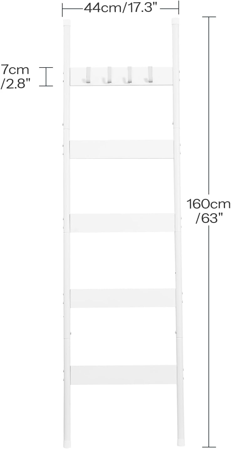 HOOBRO Blanket Ladder, 5-Tier Towel Rack with Hooks, Wall-Leaning Blanket Rack, Decorative Display Ladder Shelf, for Scarves, Industrial, Living Room, Bedroom, Rustic Brown and Black BF52CJ01