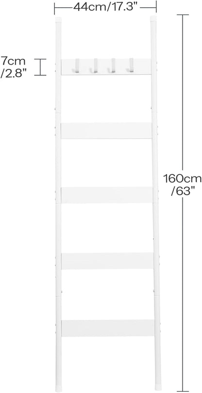 HOOBRO Blanket Ladder, 5-Tier Towel Rack with Hooks, Wall-Leaning Blanket Rack, Decorative Display Ladder Shelf, for Scarves, Industrial, Living Room, Bedroom, Rustic Brown and Black BF52CJ01
