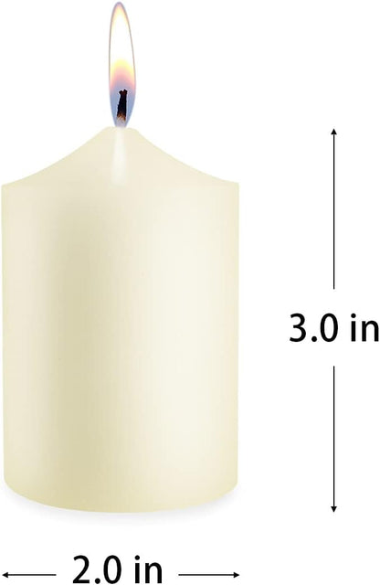 12 Pack Ivory 2x3 Inch Pillar Candles, 22 Hours Unscented Column Candles, Dripless Smokeless Unscented Candles for Home Weddings Restaurant Spa Church and Emergency
