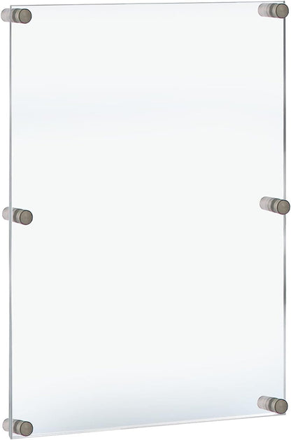 Azar Displays,105536, Floating Acrylic Wall Frame with Silver Hardware Stand Off Caps, Clear Hanging Photo Frame Display Mount with Frameless Border, Glass-Like Frame for Large Prints, 24" x 36"