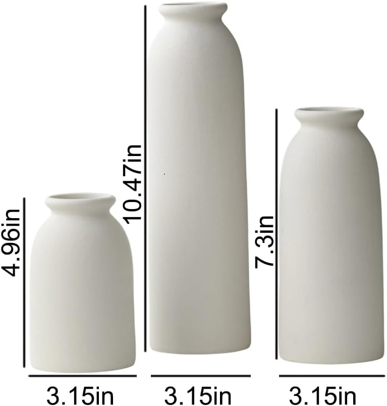 10.4 inches Tall Decorative Ceramic Vase Set, 3 Pieces, Nordic Modern Boho Style, White, Modern Farmhouse for Home Decor (Coffee Mix)