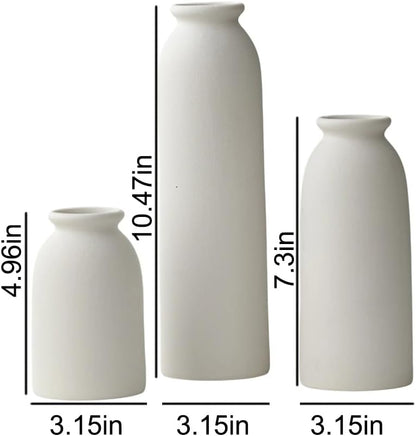 10.4 inches Tall Decorative Ceramic Vase Set, 3 Pieces, Nordic Modern Boho Style, White, Modern Farmhouse for Home Decor (Coffee Mix)