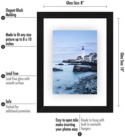Americanflat 8.5x11 Floating Picture Frame with Polished Crystal-Clear Glass - Set of 2 - Use as 5x7 Frame or Display 4x6 Photo - Signature Float Collection - Photo Frames for Wall Display - Black