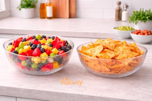 15-Inch Clear Hammered Plastic Bowl – Large Disposable Serving Bowl for Salads, Fruit, Chips & Party Food, Elegant Heavy-Duty Catering Bowl for Events, Buffet, Meal Prep & Everyday Kitchen Use (1)