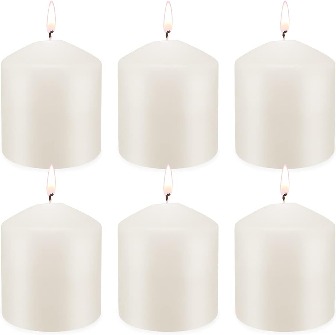 12 Pack Ivory 2x3 Inch Pillar Candles, 22 Hours Unscented Column Candles, Dripless Smokeless Unscented Candles for Home Weddings Restaurant Spa Church and Emergency