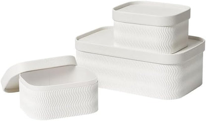 LA JOLIE MUSE Fluted Cardboard Storage Baskets with Leather-Like Lids, Sturdy Stackable Paper Boxes Decorative Tray, Chocolate Brown, Set of 3
