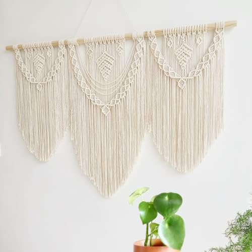 guzhiou large macrame wall hanging - Boho Tapestry Macrame Wall Decor Art- Chic Bohemian Handmade Woven Tapestry Home Decoration for Bedroom Living Room Apartment Wedding Party - 43"x32" (Wood bead)