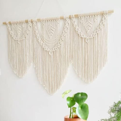 guzhiou large macrame wall hanging - Boho Tapestry Macrame Wall Decor Art- Chic Bohemian Handmade Woven Tapestry Home Decoration for Bedroom Living Room Apartment Wedding Party - 43"x32" (Wood bead)