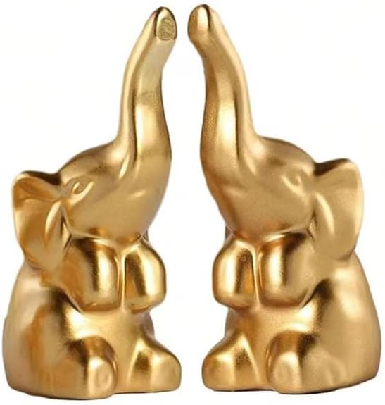 Elephant Statue Home Decor,Modern Style Figurines,Sculpture for Living Room Office Desktop Bookshelf,Ceramics Gold Elephant Ornaments for Mothers Day.Father's Day, Christmas-2PCS