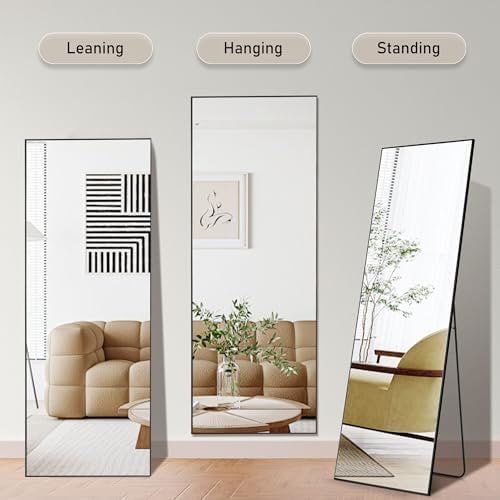 OLIXIS Black Arched Full Length Mirror 60"x16" for Bedroom, Full Body Mirror with Stand, Hanging or Leaning for Wall, Aluminum Alloy Thin Frame Floor Standing for Living Room