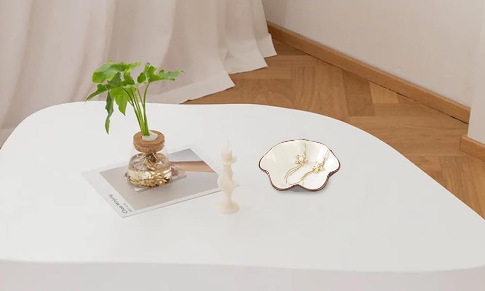 JAMEND CLXP Lotus Leaf Shape Decorative Ring Tray, Small Key Bowl, Ceramic Trinket Tray Jewelry Dish Organizing Necklace Earrings, Home Decoration for Mom Best Friend Sister, Pink.
