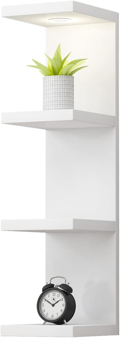LitaEther Versatile 7 Tier Wall Shelf Unit,White Lack Wall Shelf,Display Floating Shelf with LED Remote Control Light