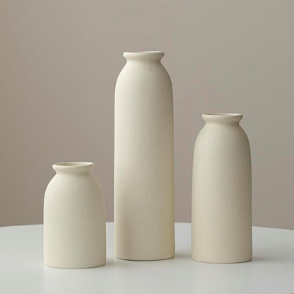 10.4 inches Tall Decorative Ceramic Vase Set, 3 Pieces, Nordic Modern Boho Style, White, Modern Farmhouse for Home Decor (Coffee Mix)