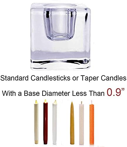 Square Glass Candle Holder Set of 2, Clear Taper Candlestick Holders, Ideal Gift for Dining Table, Wedding, Christmas and Party.…