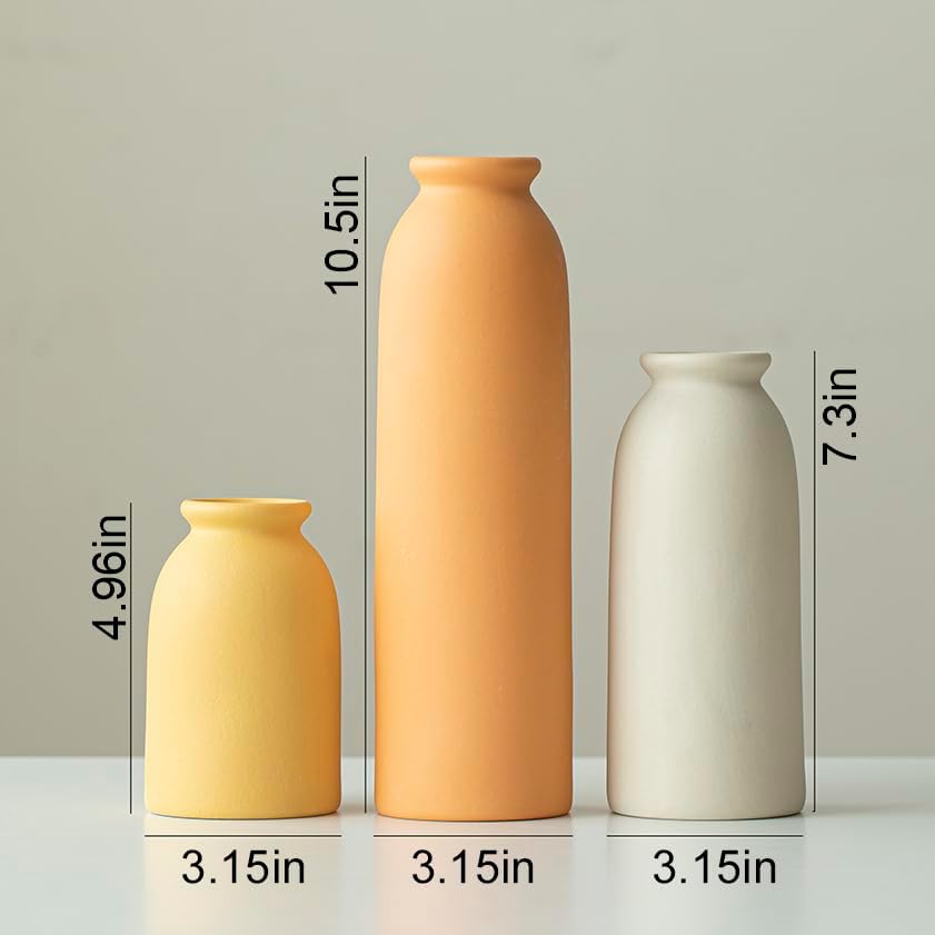 10.4 inches Tall Decorative Ceramic Vase Set, 3 Pieces, Nordic Modern Boho Style, White, Modern Farmhouse for Home Decor (Coffee Mix)